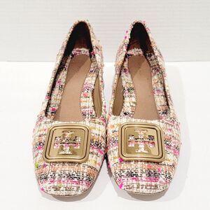 Tory Burch Women's Georgia Pumps Pink Multi Tweed Size 10 Heels Logo Medallion